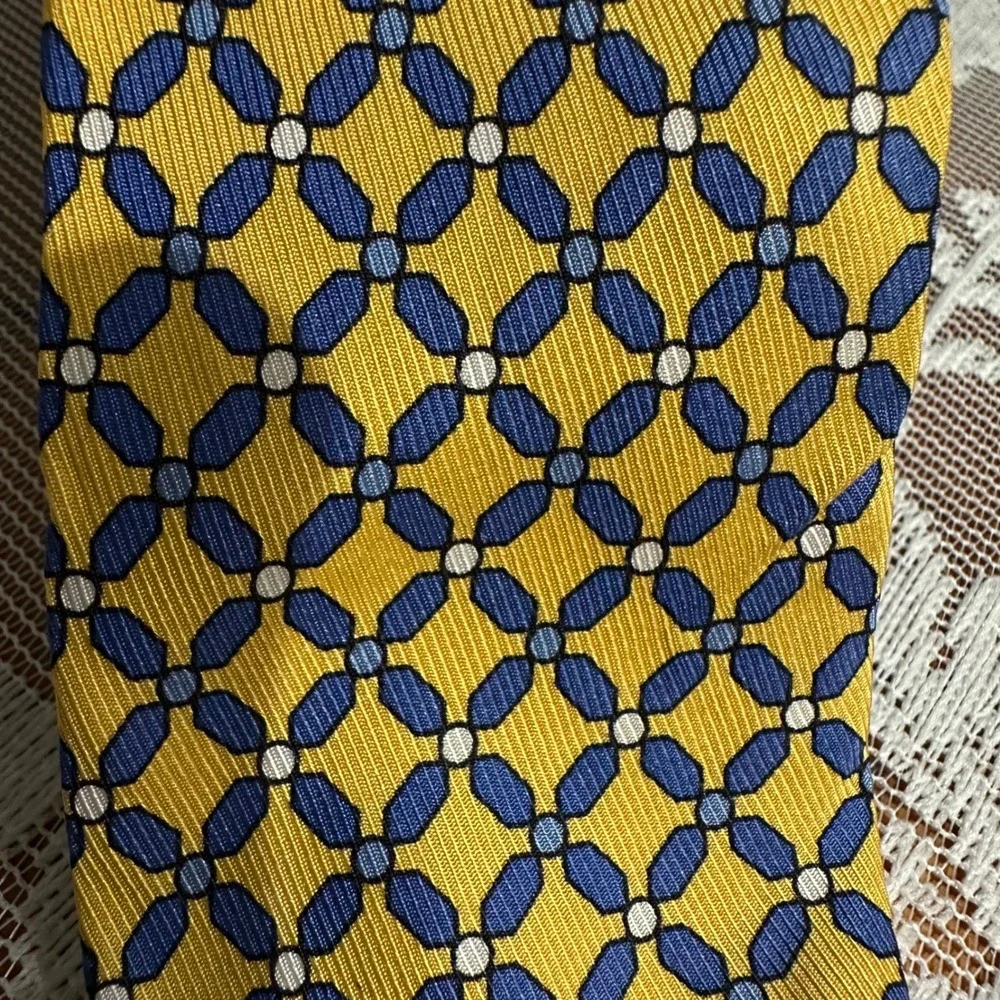 Vintage Turnbull & Asser Necktie OS Yellow Blue Silk Geometric Hand Made England